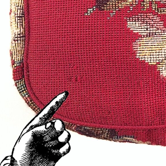 Vintage Ralph Lauren Needlepoint Tapestry Crossbody Bag Leather Strap Ruby Red - Picture 12 of 16